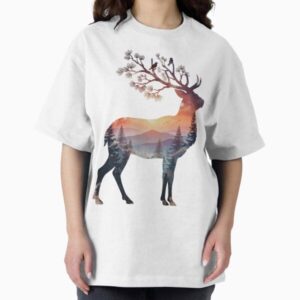 Double Exposure Deer Sunset Forest Watercolor